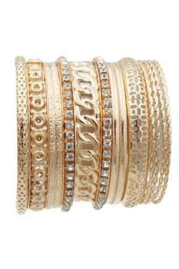 RHINESTONE&CHAIN&TEXTUED 15PC BANGLE SET-1