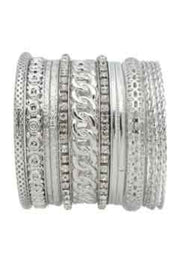 RHINESTONE&CHAIN&TEXTUED 15PC BANGLE SET-2