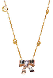 Bow Necklace-14K gold with diamonds on Karma chain with diamond dots-1