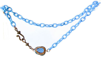 Blue Druzy on Blue Silk Chain with Vintage Clasp-0