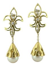 Fleur De Lis Earrings-18K Gold with Diamonds-0