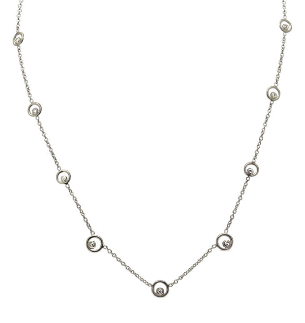 Karma Chain- 18K Gold with Ripples of Diamonds: Station Necklace-1