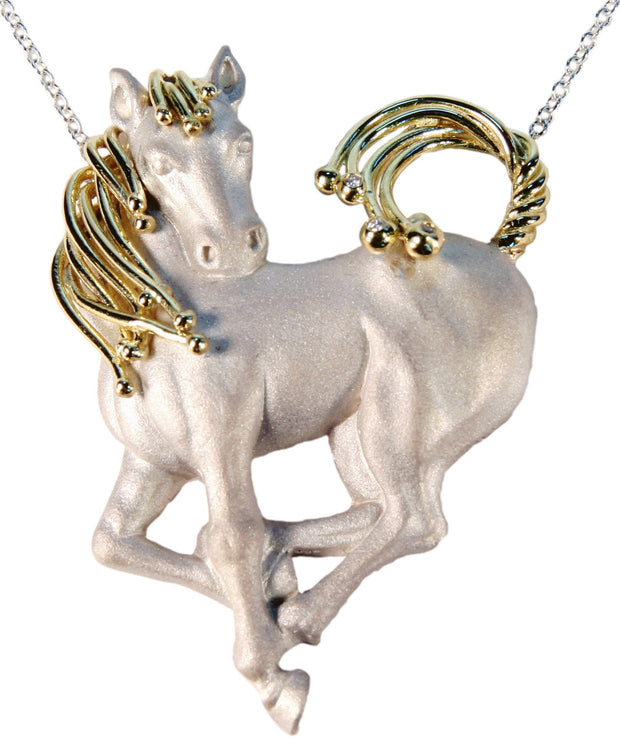 Equestrian: Love is Everywhere Heart Shaped Horse Necklace- Sterling Silver & Diamonds-7