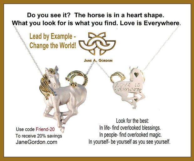 Equestrian: Love is Everywhere Heart Shaped Horse Necklace- Sterling Silver & Diamonds-3