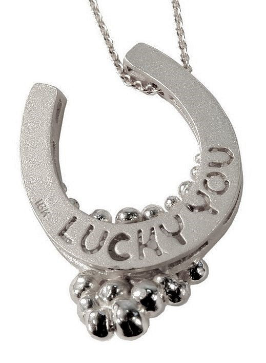 "Lucky You" Equestrian Horseshoe Necklace-Sterling Silver, Half Filled with Diamonds.-1