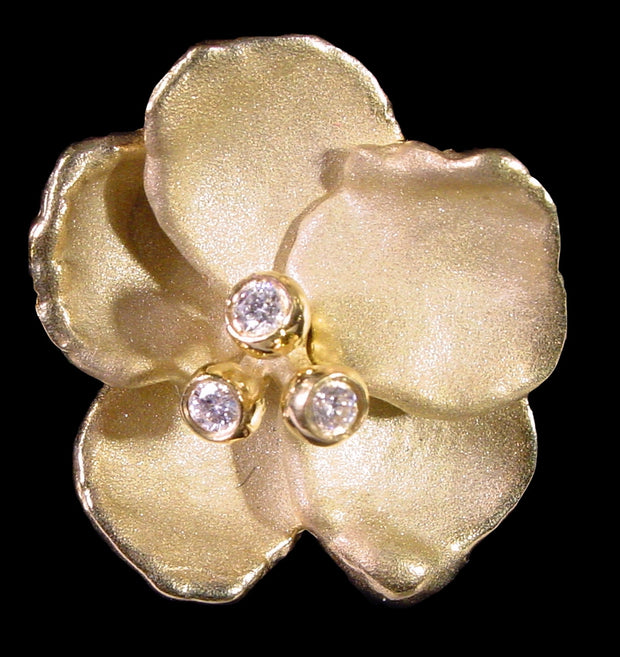 Metal Petals- Pansy Pearl Enhancer- Sterling Silver & Diamonds-1