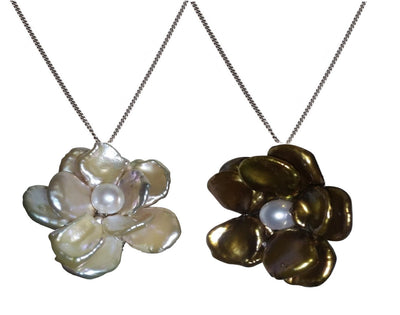 Fabulously Fun Petal Pearl Flower Pin/ Pendant Necklace: Chinese Freshwater Pearls, Sterling Silver-0