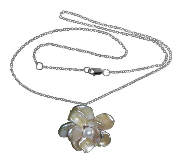 Fabulously Fun Petal Pearl Flower Pin/ Pendant Necklace: Chinese Freshwater Pearls, Sterling Silver-15