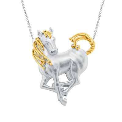 Equestrian: Love is Everywhere Heart Shaped Horse Necklace- Sterling Silver & Diamonds-0