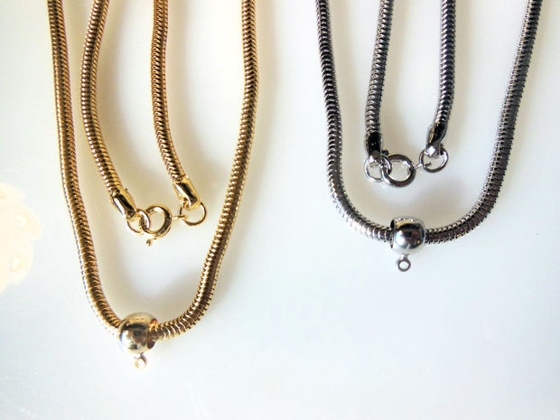 Snake Chains with sliding pendant holder- gold plate-4