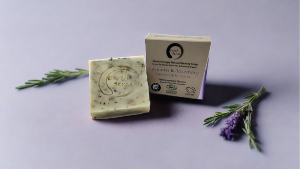 Organic Certified Solid Soap - Lavender & Rosemary with Lavender flowers 90g-0