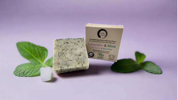 Organic Certified Solid Soap - Lavender & Mint with Shredded Mint Leaves 90g-1