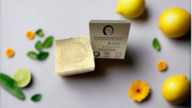 Organic Certified Solid Soap - Lemon & Lime with Calendula Flowers 90g-1