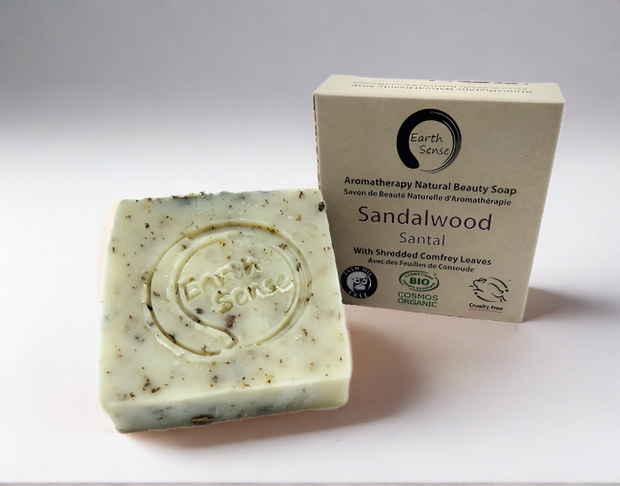 Organic Certified Solid Soap - Sandalwood with Shredded Comfrey Leaves 90g-1