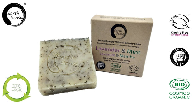 Organic Certified Solid Soap - Lavender & Mint with Shredded Mint Leaves 90g-2