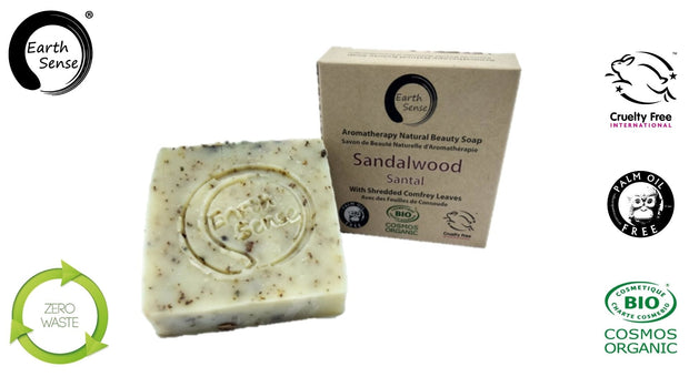 MINI BUNDLE - 4 x 90g Organic Certified Solid Soap - Sandalwood with Shredded Comfrey Leaves-0