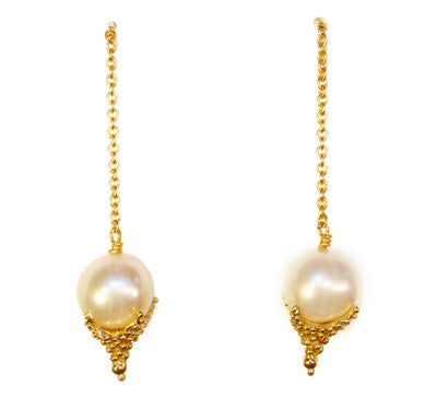 Pearl Drop Earrings-Small Dots in 18K Gold-0