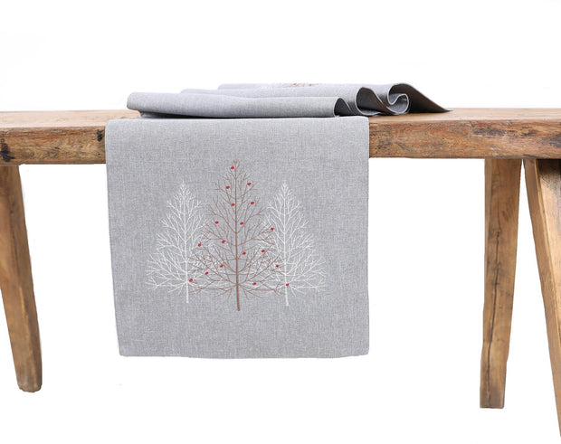 XD19803-Festive Trees Embroidered Christmas Table Runner