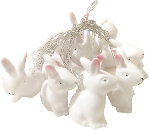 White Bunny Rabbit Battery Operated LED Indoor String Lights