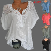 Women's Lace Blouses V Neck Short Sleeve Batwing White Plus Size 5XL