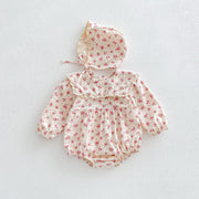 Infant Baby Girls Floral Long Sleeve With Hat One Piece-0