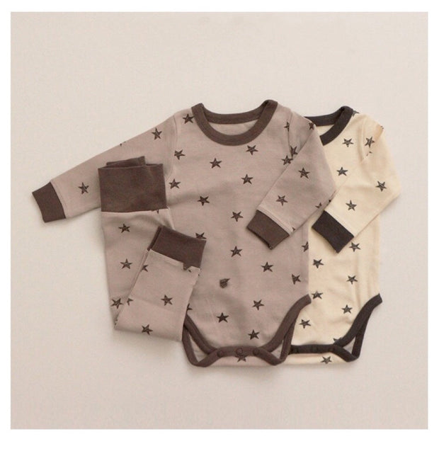 Baby Star & Moon Graphic Cotton Bodysuit Combo Pants Thermal Underwear Sets-1