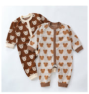 Autumn and Spring New Arrival Baby Unisex Teddy Bear Pattern Long Sleeves Crew Neck Rompers-1