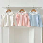 Autumn New Arrival Baby Kids Girls Soft Comfortable Simple Long Sleeves Top Base Shirt with Collar-0