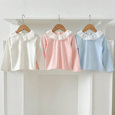 Autumn New Arrival Baby Kids Girls Soft Comfortable Simple Long Sleeves Top Base Shirt with Collar-0