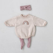 Baby 1pcs Rainbow Embroidery Pattern Solid Color Long Sleeves Soft Bodysuit-1