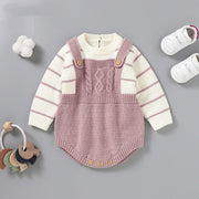 Baby Striped Pattern False Design Triangle Knit Onesies-2