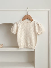 New Arrival Summer Baby Kids Girls Knit Hollow Out Heart Pattern Short Sleeves Top-3