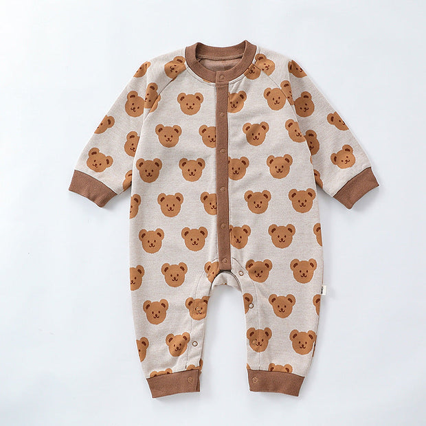 Autumn and Spring New Arrival Baby Unisex Teddy Bear Pattern Long Sleeves Crew Neck Rompers-2