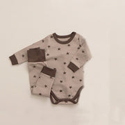 Baby Star & Moon Graphic Cotton Bodysuit Combo Pants Thermal Underwear Sets-3