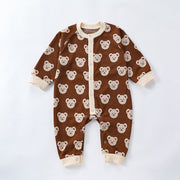 Autumn and Spring New Arrival Baby Unisex Teddy Bear Pattern Long Sleeves Crew Neck Rompers-3