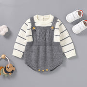 Baby Striped Pattern False Design Triangle Knit Onesies-3