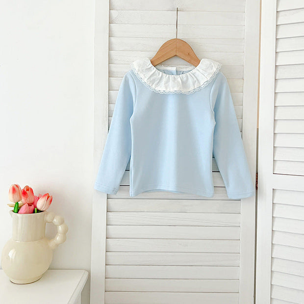 Autumn New Arrival Baby Kids Girls Soft Comfortable Simple Long Sleeves Top Base Shirt with Collar-2