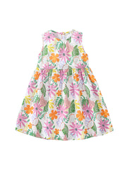 Summer Baby Girls Sleeveless Tropical Floral Print Dress-1