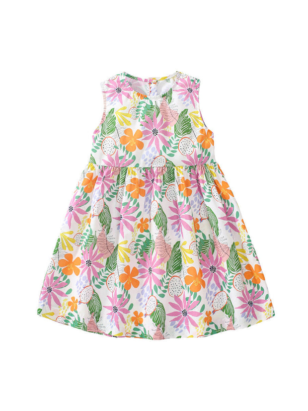 Summer Baby Girls Sleeveless Tropical Floral Print Dress-1