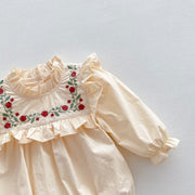 Infant Baby Girls Floral Embroidery Long Sleeve One Piece-4