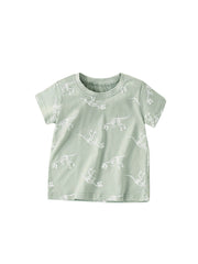 Boys’ Bony Dinosaur Cartoon Pattern Short Sleeves T-Shirt In European And American Style For Summer-0