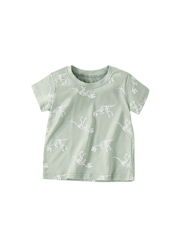 Boys’ Bony Dinosaur Cartoon Pattern Short Sleeves T-Shirt In European And American Style For Summer-0