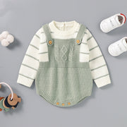 Baby Striped Pattern False Design Triangle Knit Onesies-4