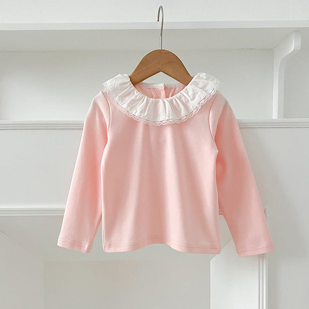 Autumn New Arrival Baby Kids Girls Soft Comfortable Simple Long Sleeves Top Base Shirt with Collar-3