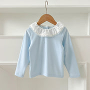 Autumn New Arrival Baby Kids Girls Soft Comfortable Simple Long Sleeves Top Base Shirt with Collar-4