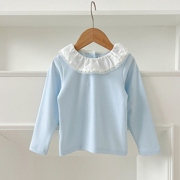 Autumn New Arrival Baby Kids Girls Soft Comfortable Simple Long Sleeves Top Base Shirt with Collar-4