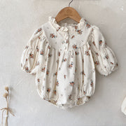 Infant Baby Sisters Clothing Romper Combo Dress In Autumn Outfit Wearing-7