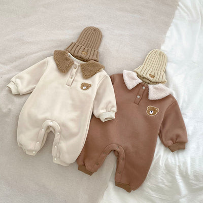 New Winter Baby Unisex Bear Head Design Thicken Long Sleeve Romper-0