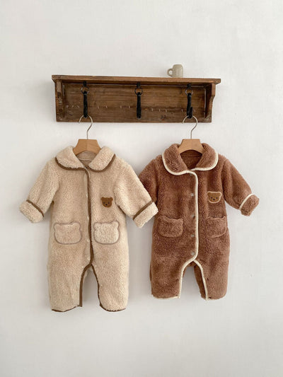 Infant Baby Lovely Little Bear Warmful Pajamas Romper In Winter-0