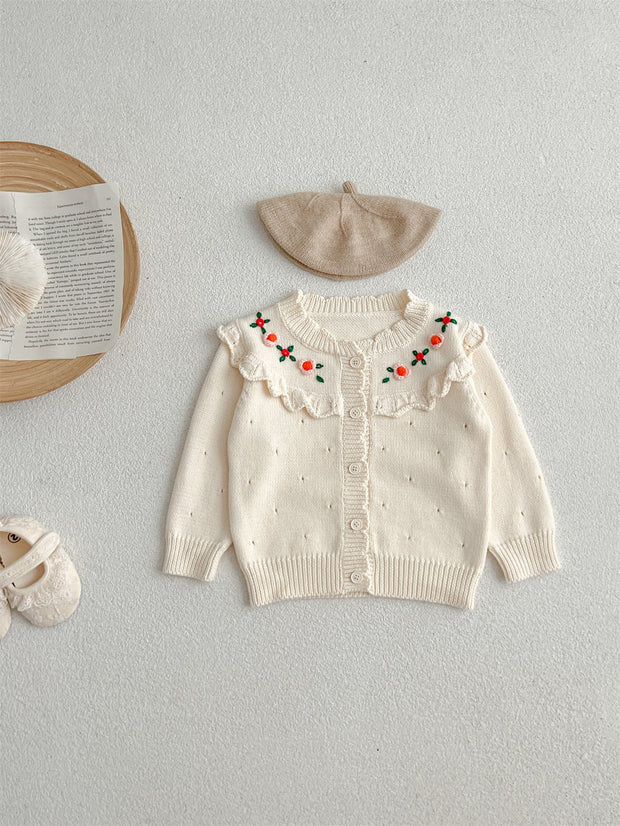 New Autumn And Winter Infant Baby Girls Embroidery Jacquard Long-Sleeved Cardigan-1